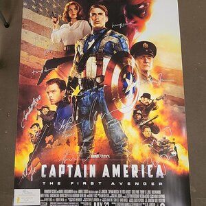 Chris Evans and Cast Members signed Captain America First Avenger Poster w/COA